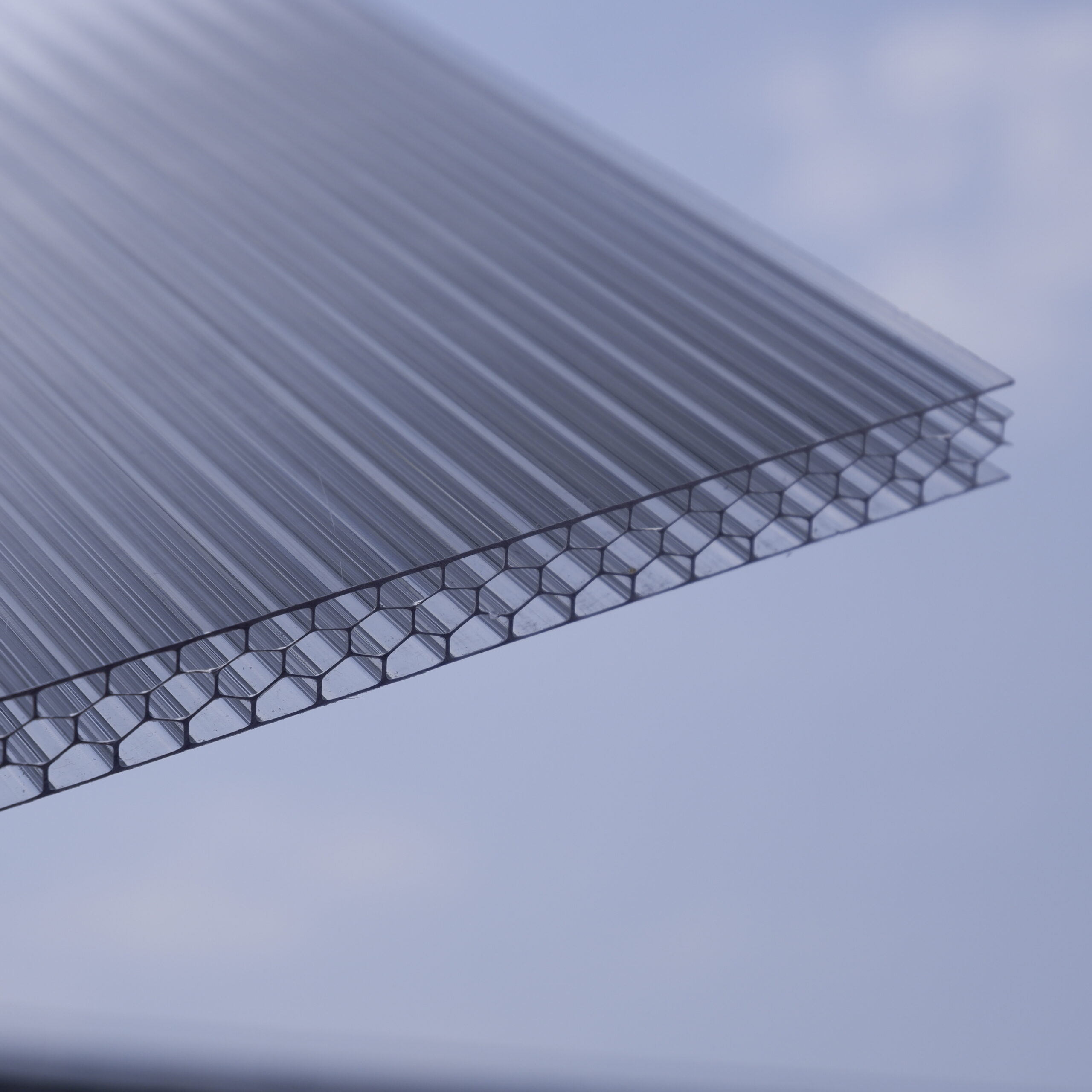 Close-up of honeycomb X-structure multiwall polycarbonate sheet